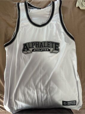 Alphalete White Mesh Tank with Black Trim and Logo